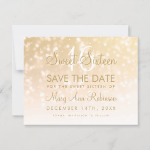 Save The Date Sweet 16 Enregistrer La Date Gold Bokeh Sparkle Li