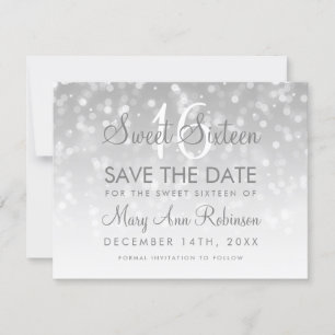 Save The Date Sweet 16 Enregistrer La Date Silver Bokeh Éclairag
