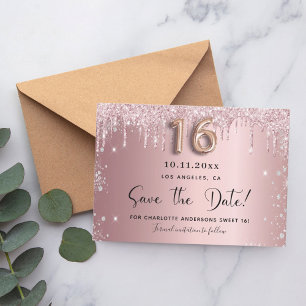 Save The Date Sweet 16 parties scintillant en argent rose pâle e