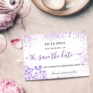 Save The Date Sweet 16 robe violette blanche pétillantes