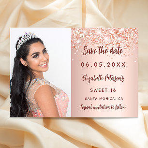 Save The Date Sweet 16 rose or blush photo confetti