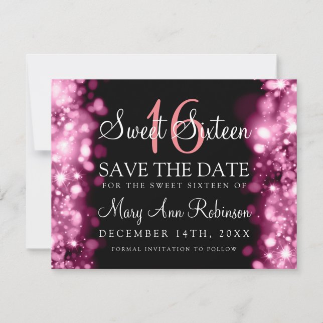 Save The Date Sweet 16 "Save The Date" Éclairage brillant (Devant)