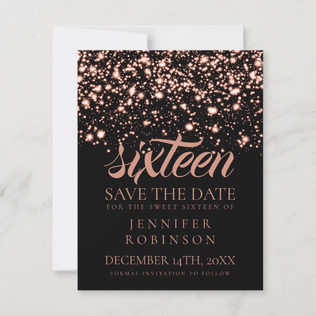 Save The Date Sweet 16 "Save The Date" Rose Gold Midnight Glam (Devant)