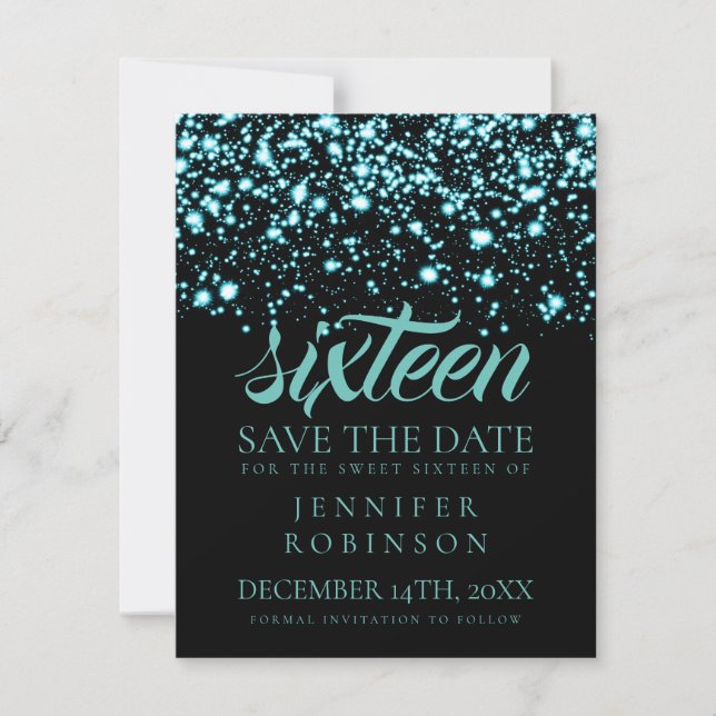 Save The Date Sweet 16 "Save The Date" Turquoise Glam de minuit (Devant)