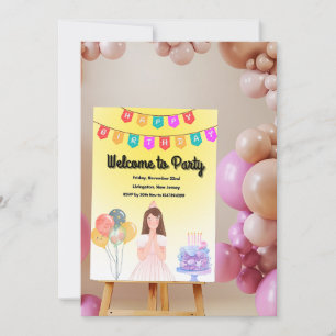 Save The Date Sweet Little Birthday Girl with Balloons & Cake Th
