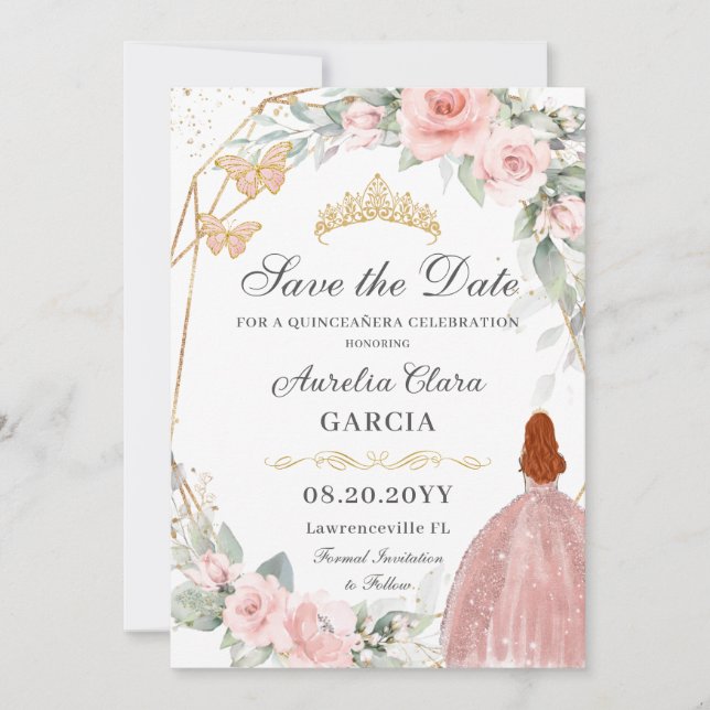 Save The Date Sweet sixteen d'or rose pâle QUINCEAÑERA (Devant)