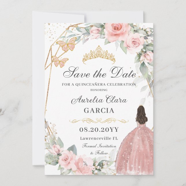Save The Date Sweet sixteen d'or rose pâle QUINCEAÑERA (Devant)