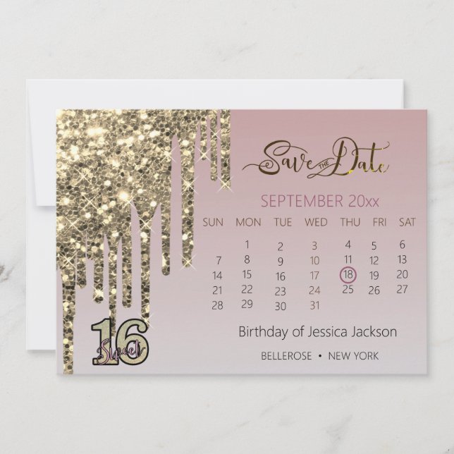 Save The Date Sweet sixteen or rose rose pâle (Devant)