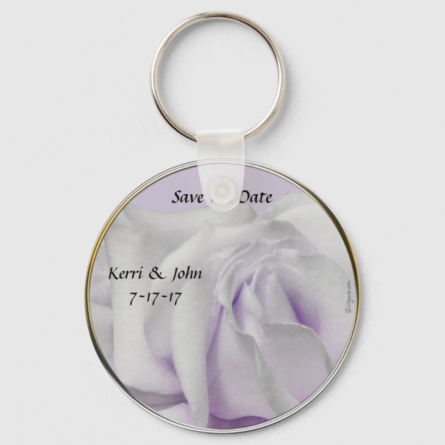 Save the Date Swirly Pale Violet Wedding Favour Keychain (Front)