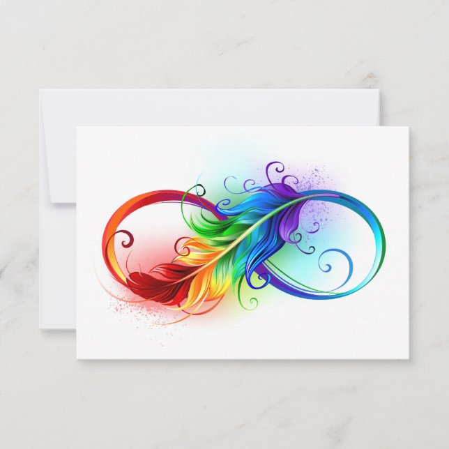 Save The Date Symbole d'infini avec plume arc-en-ciel (Devant)