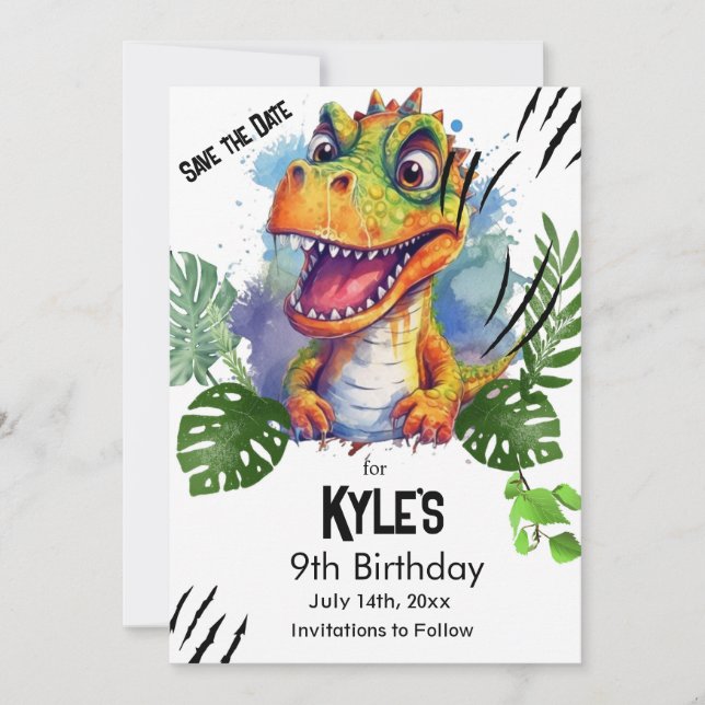 Save The Date T Rex, Anniversaire De Dinosaure, (Devant)
