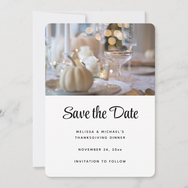 Save The Date Table Thanksgiving Élégant Lieu Cadre Photo (Devant)