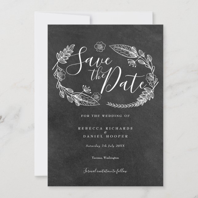 Save The Date Tableau noir et blanc Jardin floral (Devant)