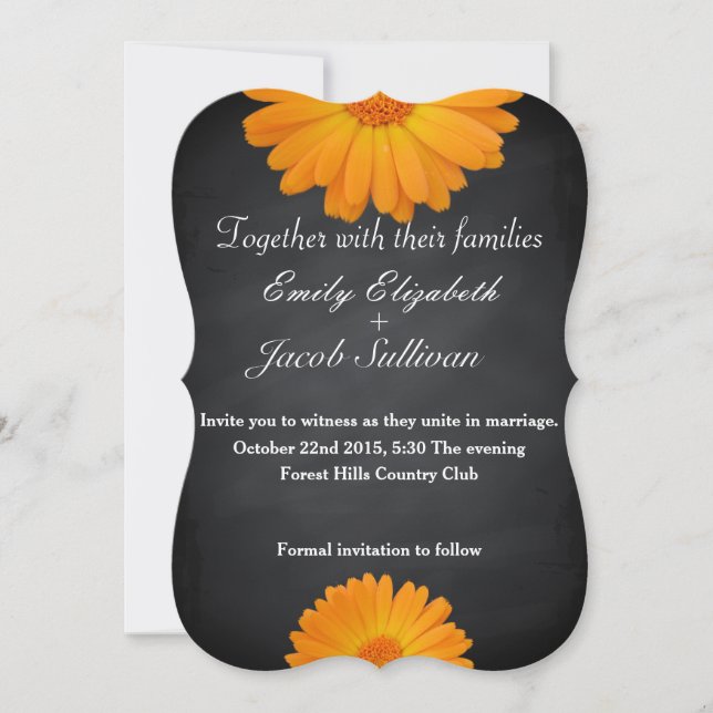 Save The Date Tableau noir marguerite Mariage inspiré (Devant)