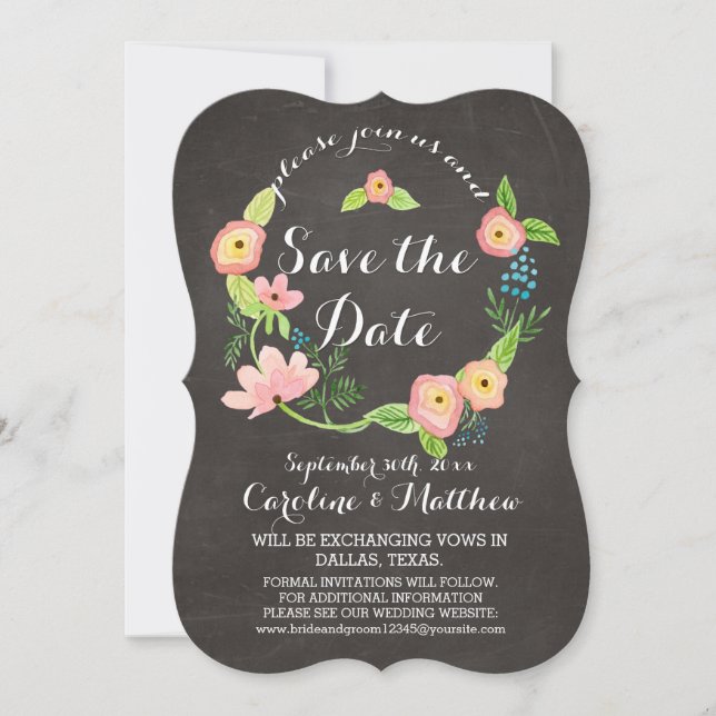 Save The Date Tableau noir rustique Whimsical Granny Chic Hipste (Devant)