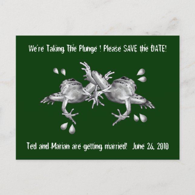 SAVE THE DATE: TAKING THE PLUNGE: FROGS IN PENCIL ANNOUNCEMENT POSTCARD (Front)