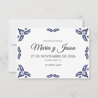 Save The Date Talavera Black Floral Minimalist Spanish Wedding