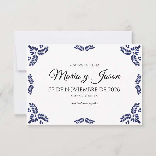 Save The Date Talavera Black Floral Minimalist Spanish Wedding (Devant)