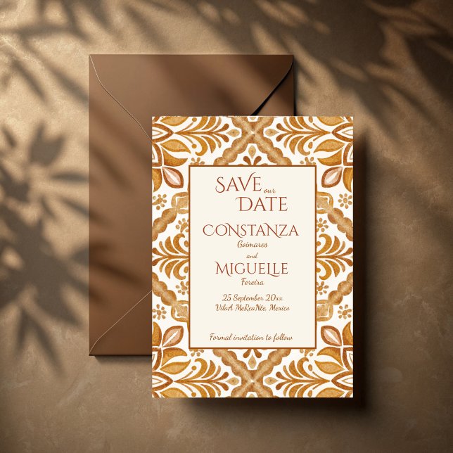 Save The Date Talavera terracotta vintage mariage mexicain (Talavera terracotta vintage Mexican wedding Save The Date cards template )