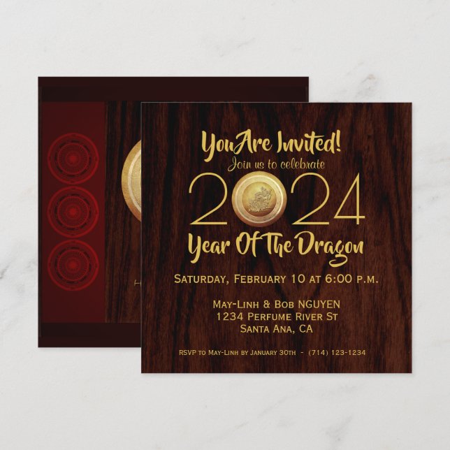 Save The Date Tambours en bronze vietnamien Têt Dragon Nouvel An (Devant / Derrière)