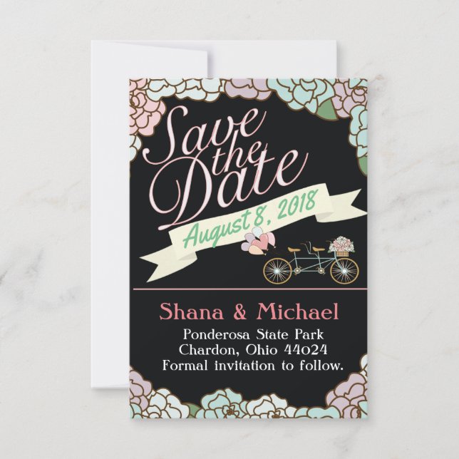 Save the Date Tandem Bicycle Floral balloons black (Front)