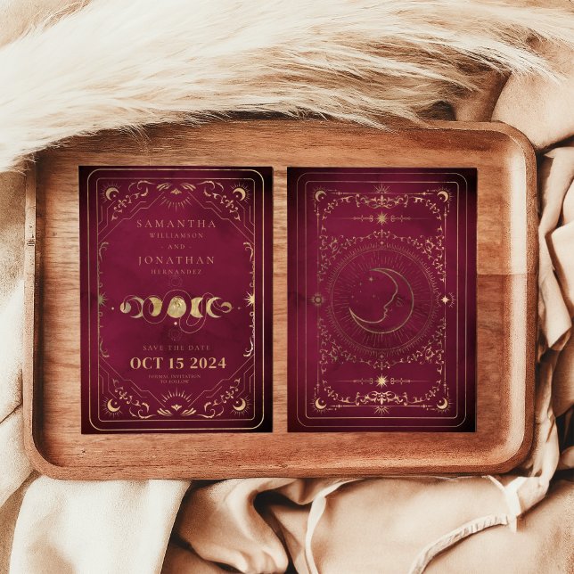 Save The Date Tarot d'or céleste de Bourgogne et de Faux (Créateur téléchargé)