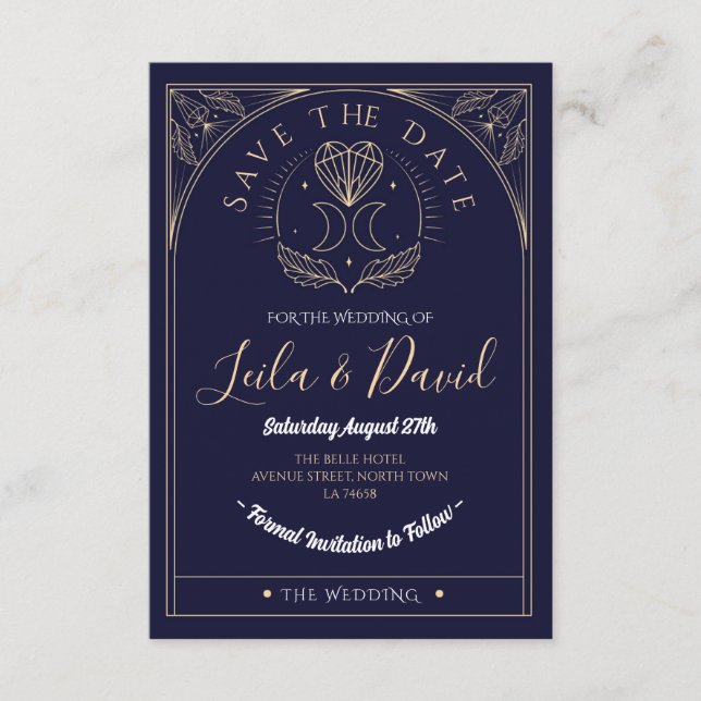 Save The Date Tarot Moon Crystal Hearts Wedding Enclosure Card (Front)