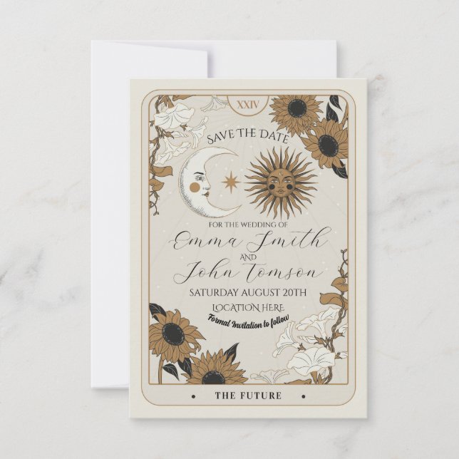 Save The Date Tarot Sun Moon Align Wedding Cards (Front)