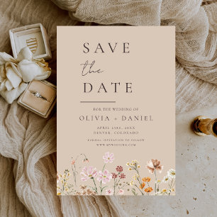 Save The Date Taupe Beige Fleur sauvage Boho Enregistrer la date