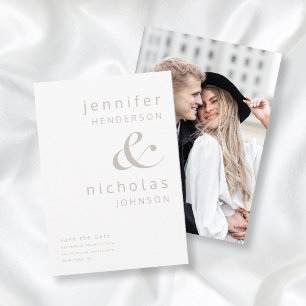Save The Date Taupe moderne Beige & blanc Ampersand Photo