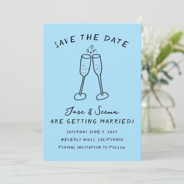Save The Date Tchin Tchin Champagne Dessiné à la Main Personnali (Debout devant)