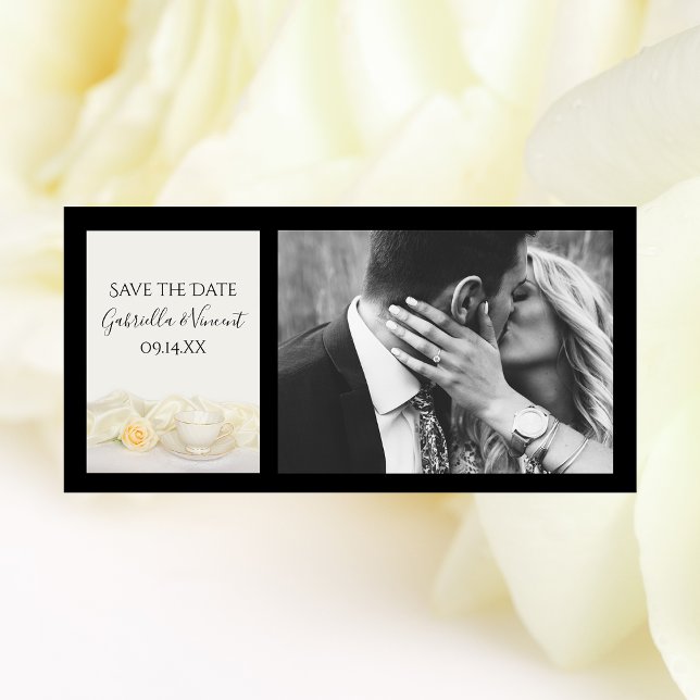 Save The Date Tea Cup avec White Rose Wedding Enregistrer la Dat (Créateur téléchargé)