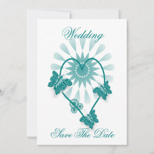 Save The Date Teal Coloured Butterflies Heart