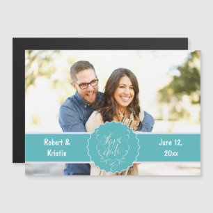 Save the Date Teal Custom Magnetic Save the Date Invitation