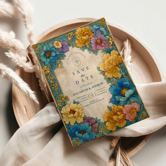 Save The Date Teal Gold Botanical Wedding (Créateur téléchargé)