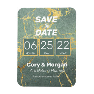 SAVE the DATE Teal & Gold Marble Look Magnet