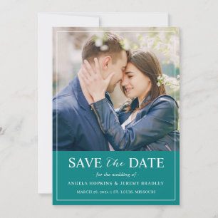 Save The Date Teal Green Blue Simple Minimalist Photo