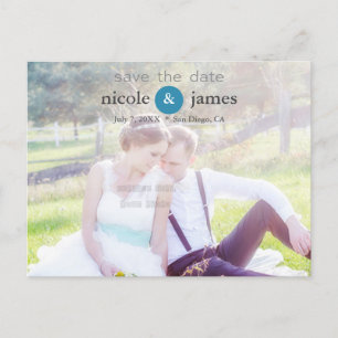 SAVE THE DATE Teal Typography Photo Postcard