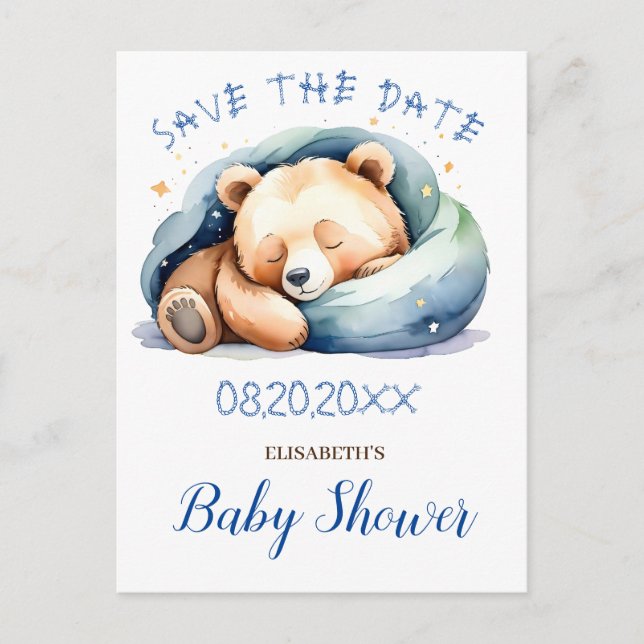 Save the date Teddy Bear Baby Shower Postcard (Front)