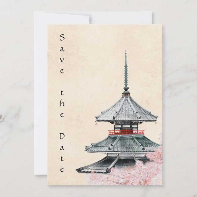 Save The Date Temple japonais et Mariage de fleurs de cerisiers (Devant)