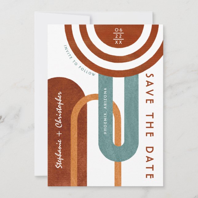 Save The Date Tendance Désert Moderne Arches Mariage Enregistrer (Devant)
