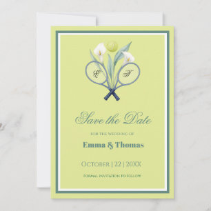 Save The Date Tennis Thématique Tenniscore Mariage Vert Lime Cou