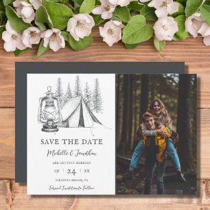 Save The Date Tente et bois Croquis Camping Mariage Photo