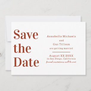 Save The Date Terra Cotta moderne et blanc Grandes polices