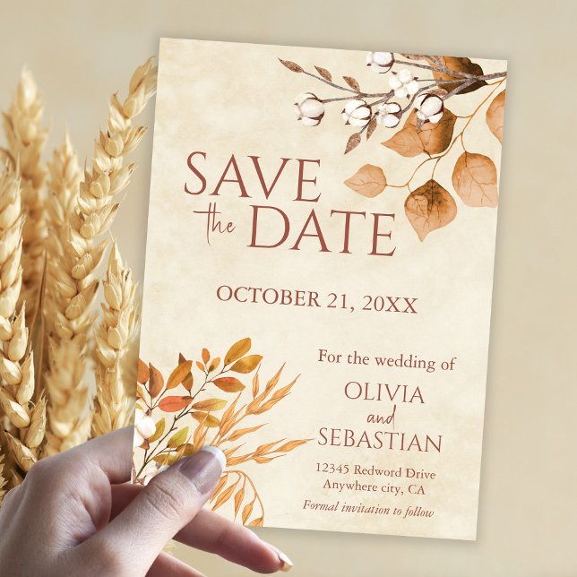 Save The Date Terracotta Automne quitte Boho Mariage de automne (Créateur téléchargé)
