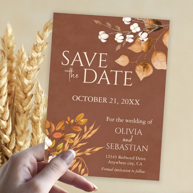 Save The Date Terracotta Automne quitte Boho Mariage de automne (Créateur téléchargé)