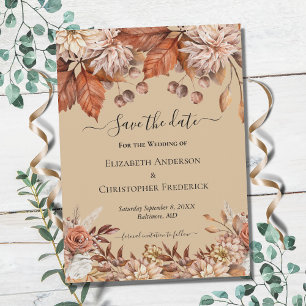 Save The Date Terracotta Blanc Brown Floral Élégant Mariage Boho