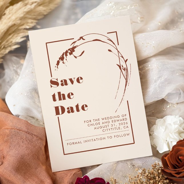 Save The Date Terracotta et Ecru Minimaliste Enregistrer la date (Save the Date Terracotta Minimalist Card)