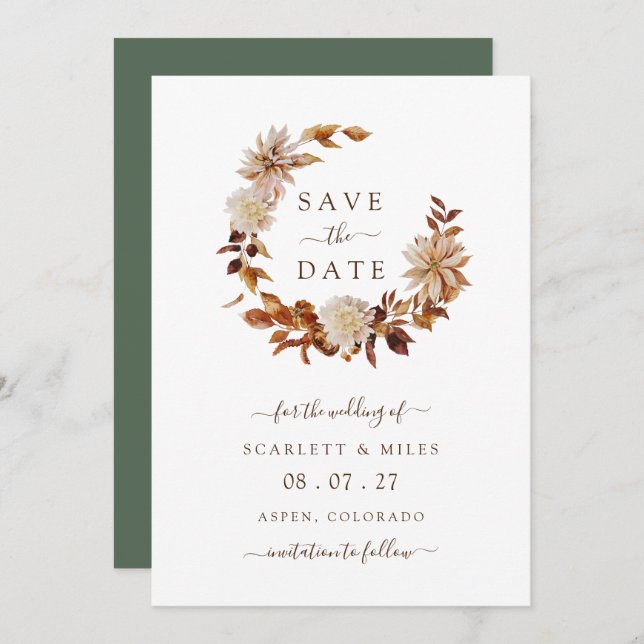 Save The Date Terracotta Fall Wreath Wedding Enregistrer La Date (Devant / Derrière)