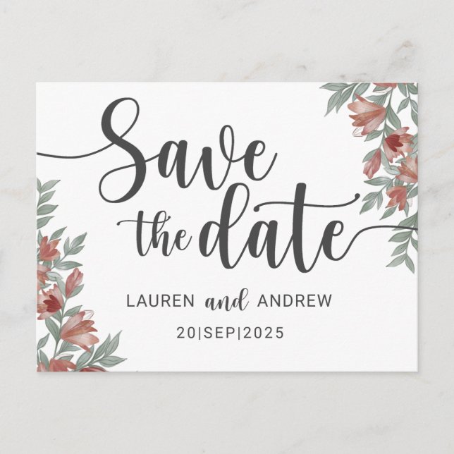 Save the Date Terracotta Floral Wedding Postcard (Front)